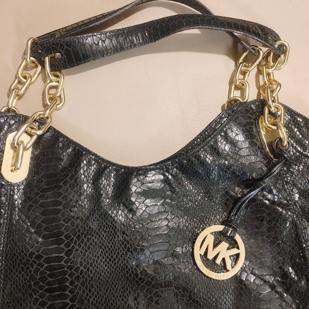 Michael Kors Black Python Embossed Leather Tote G… - image 2